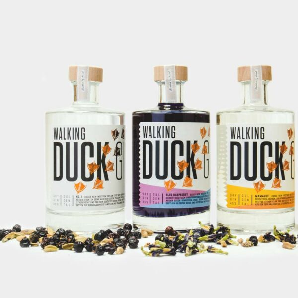 Walking Duck Gin Produktfotografie und Corporate Design Kampagne Webdesign