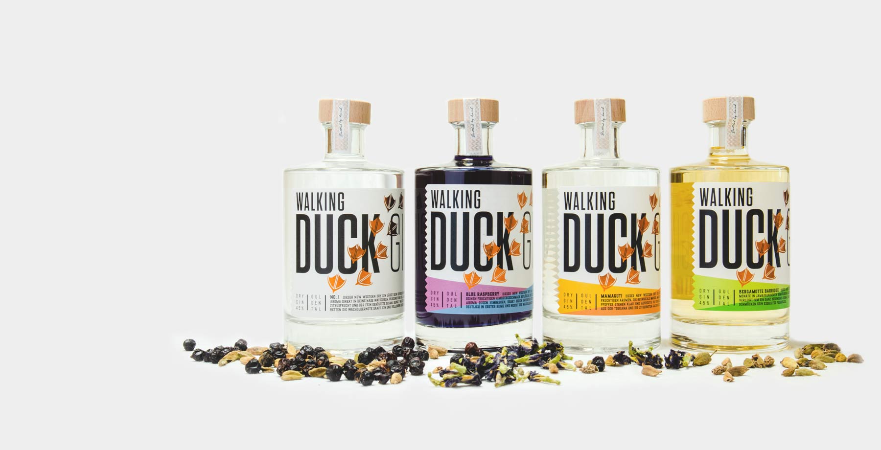 Walking Duck Gin Produktfotografie und Corporate Design Kampagne Webdesign